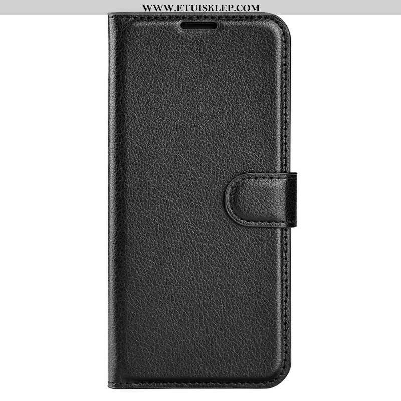 Etui Folio do iPhone 15 Klasyczna Sztuczna Skóra Litchi